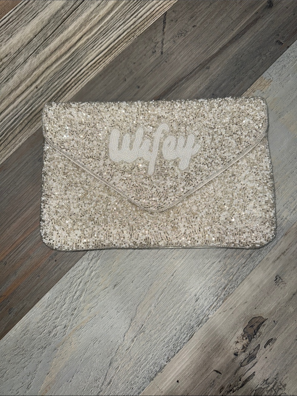 Sparkling 'Wifey' Sequin Clutch Wristlet - Champagne